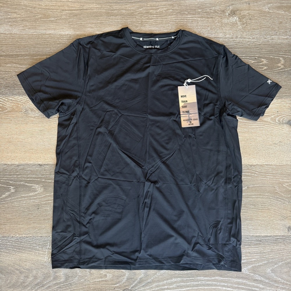 Kenneth Cole Mens Active Tech Short Sleeve Shirt Perforated Tee Black SPF 50+